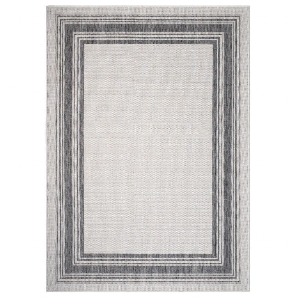5’ x 7’ Gray Framed Indoor Outdoor Area Rug