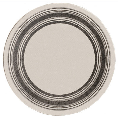 8’ Round Cream Framed Indoor Outdoor Area Rug