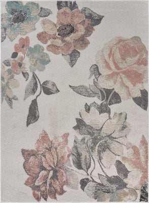 8’ x 10’ Ivory Blooming Rose Area Rug