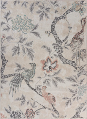8’ x 10’ Soft Beige Birds and Trees Area Rug