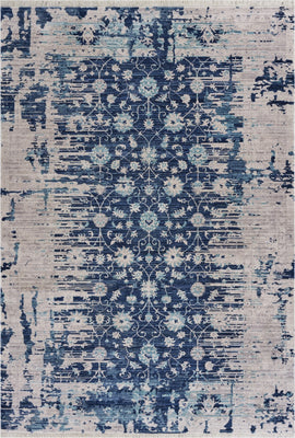5’ x 8’ Navy Blue Faded Floral Motif Area Rug