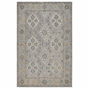 5’ x 8’ Blue and Tan Traditional Area Rug