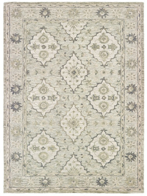 5’ x 8’ Pale Green and Cream Decorative Area Rug