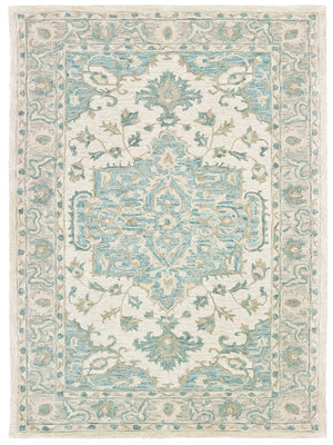8’ x 10’ Turquoise and Cream Medallion Area Rug