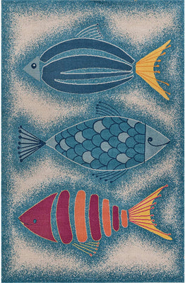 2’ x 3’ Blue Triple Fish Indoor Outdoor Scatter Rug