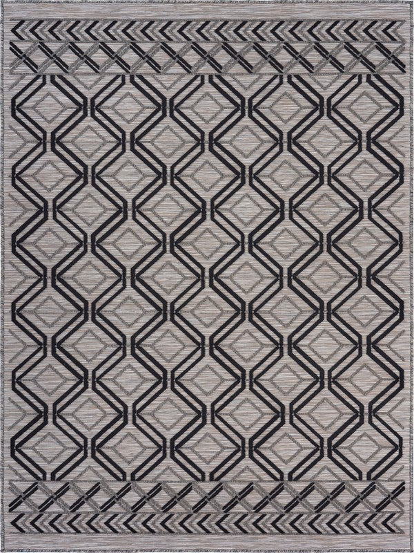 5’ x 7’ Black Geometric Indoor Outdoor Area Rug