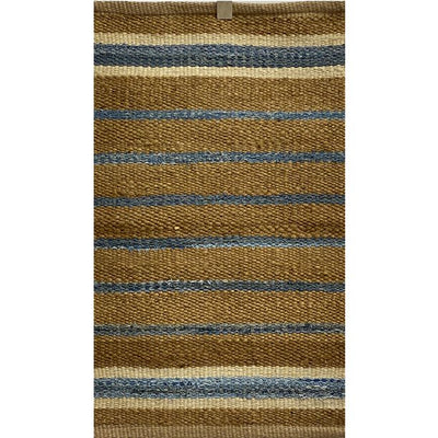 7’ x 9’ Tan and Blue Striped Area Rug