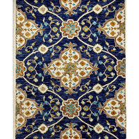 7’ x 9’ Blue and Gold Intricate Floral Area Rug