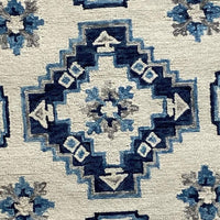 2’ x 7’ Blue and Cream Bordered Runner Rug