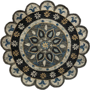 5’ Round Gray Border Floral Medallion Area Rug