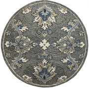 5’ Round Gray Floral FIligree Area Rug