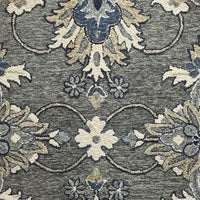 5’ Round Gray Floral FIligree Area Rug