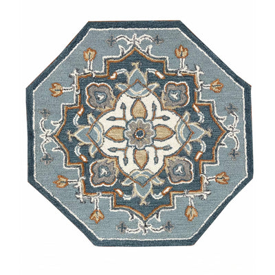 5’ Round Blue Traditional Medallion Area Rug