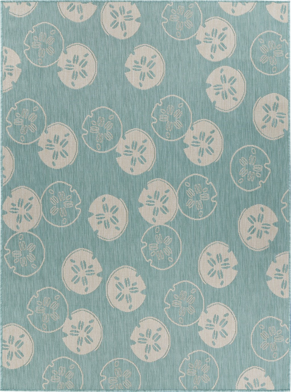 5’ x 7’ Teal Sand Dollars Indoor Outdoor Area Rug