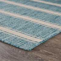 5’ x 7’ Teal Striped Indoor Outdoor Area Rug