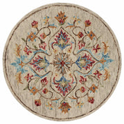 4’ Round Beige Floral Medallion Area Rug