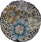 6’ Round Blue and Black Floral Area Rug