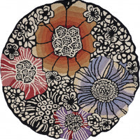 6’ Round Red and Black Floral Blossom Area Rug