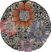 6’ Round Red and Black Floral Blossom Area Rug