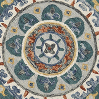 4’ Round Teal Decorative Floral Area Rug