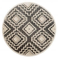 6’ Round Gray and Cream Geometric Area Rug