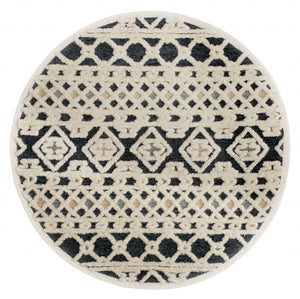 6’ Round Blue and Cream Decorative Area Rug