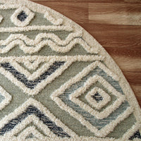 6’ Round Cream Modern Geometric Area Rug