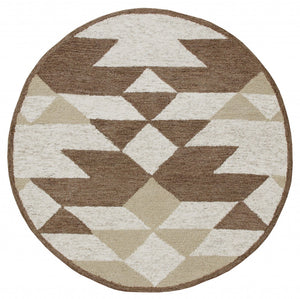 6’ Round Brown Bohemian Geometric Area Rug