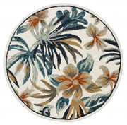 4’ Round Blue and White Tropical Area Rug