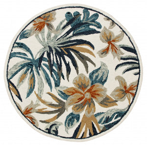 6’ Round Blue and White Tropical Area Rug