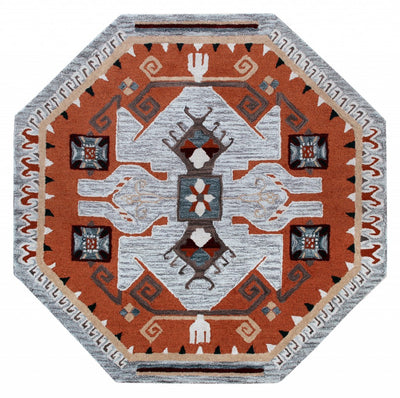 4’ Round Terracotta Tribal Area Rug