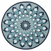 6’ Round Blue and White Floral Feathers Area Rug
