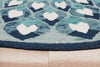 6’ Round Blue and White Floral Feathers Area Rug