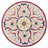 6’ Round Red and Ivory Floral Filigree Area Rug