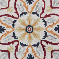 6’ Round Red and Ivory Floral Filigree Area Rug