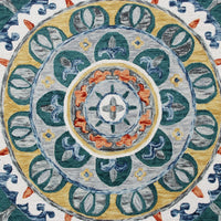 4’ Round Teal Floral Mandala Area Rug