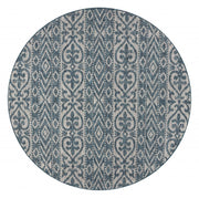 8’ Round Blue Geometric Indoor Outdoor Area Rug