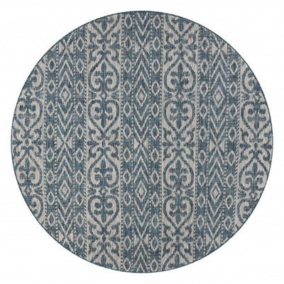 8’ Round Blue Geometric Indoor Outdoor Area Rug