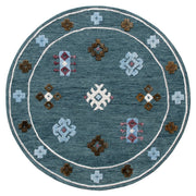 5’ Round Blue Bordered Motif Area Rug