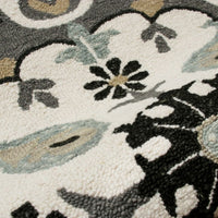 5’ Round Gray and White Floral Medallion Area Rug
