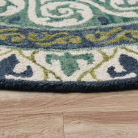 5’ Round Blue and Green Ornate Medallion Area Rug