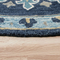 5’ Round Blue Floral Medallion Area Rug