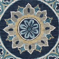 7’ Round Blue Floral Medallion Area Rug