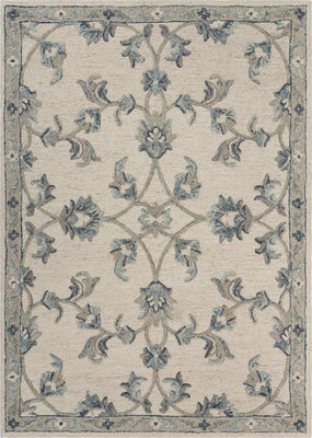 5’ x 7' Beige and Blue Filigree Area Rug