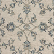 7’ Round Beige and Blue Filigree Area Rug