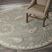 7’ Round Light Gray Floral Area Rug