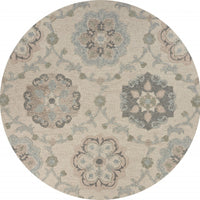 7’ Round Ivory Intricate Floral Area Rug