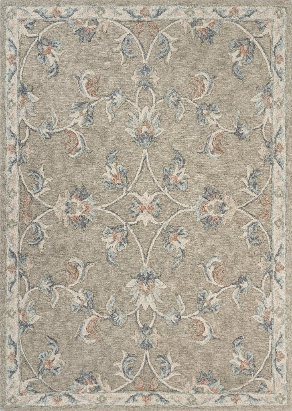 5’ x 7' Sage and Cream Filigree Area Rug