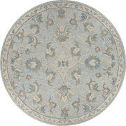 7’ Round Blue and Cream Filigree Area Rug