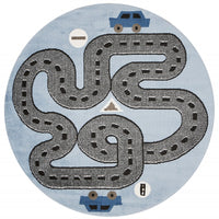5’ Round Blue Imaginative Racetrack Area Rug